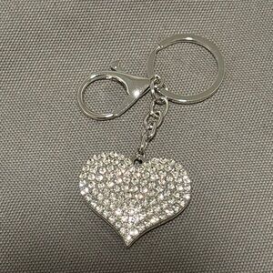 New Small Silver & Rhinestone Heart Bag Charm